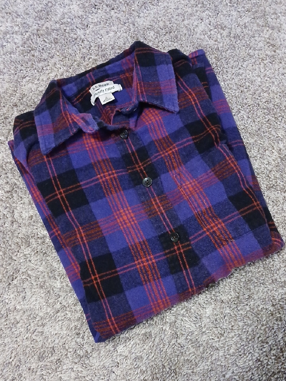 L.L. Bean Purple and Black Plaid Shirt Size S